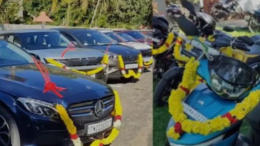 chennai-firm-gifts-two-wheelers-and-luxury-cars-to-employees-for-diwali