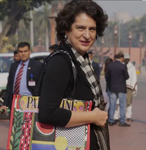 priyanka-gandhis-palestine-bag-sparks-political-controversy-in-parliament