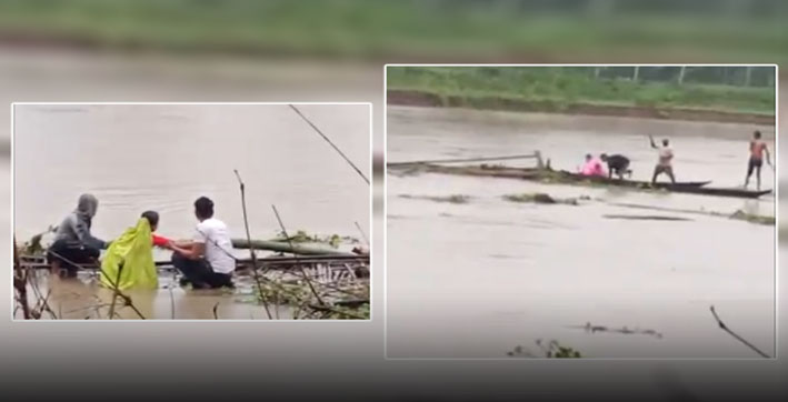Terrifying Moment: Bamboo Bridge Swept Away While 2 Women were Crossing It 