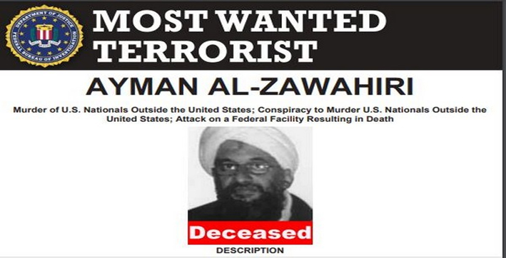 FBI Adds &quotDeceased" To Profile Of Al Qaeda Chief Ayman Al-Zawahiri Killed In US Drone Attack